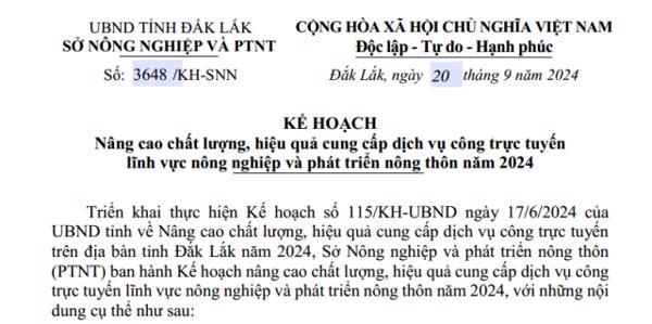 KẾ HOẠCH:  Nâng cao chất lượng, hiệu quả cung cấp dịch vụ công trực tuyến lĩnh vực nông nghiệp và phát triển nông thôn năm 2024 (253)