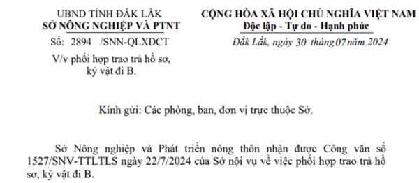 Công Văn: Về việc phối hợp trao trả hồ sơ, kỷ vật đi B. (185)