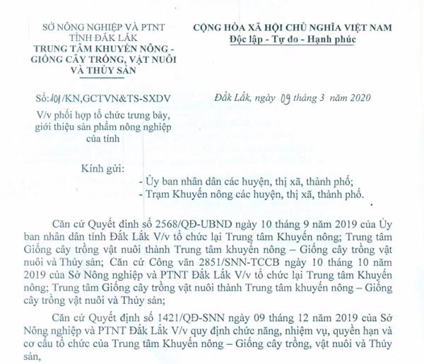 V/v phối hợp tổ chức trưng bày, giới thiệu sản phẩm nông nghiệp của tỉnh