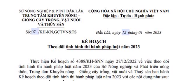 KẾ HOẠCH: Theo dõi tình hình thi hành pháp luật năm 2023