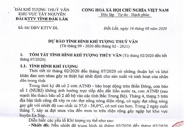 Dự báo tình hình khí tượng thủy văn (từ tháng 9 năm 2020 đến tháng 02 năm 2021)