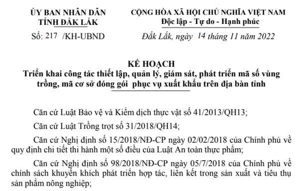 KẾ HOẠCH: Triển khai công tác thiết lập, quản lý, giám sát, phát triển mã số vùng trồng, mã cơ sở đóng gói phục vụ xuất khẩu trên địa bàn tỉnh