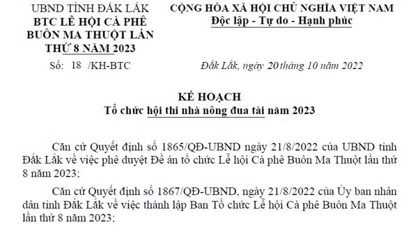 KẾ HOẠCH:  Tổ chức hội thi nhà nông đua tài năm 2023