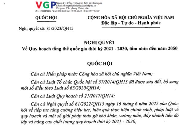 NGHỊ QUYẾT: Về Quy hoạch tổng thể Quốc gia thời kỳ 2021 - 2030,  tầm nhìn đến năm 2050