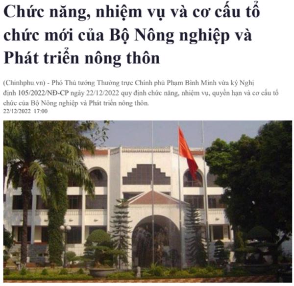 Chức năng, nhiệm vụ và cơ cấu tổ chức mới của Bộ Nông nghiệp và Phát triển nông thôn