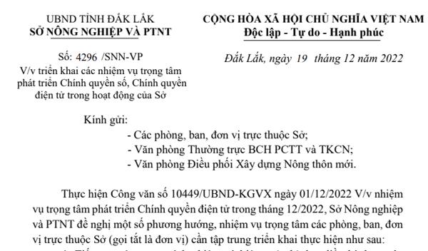 Triển khai các nhiệm vụ trọng tâm phát triển Chính quyền số, Chính quyền điện tử trong hoạt động của Sở