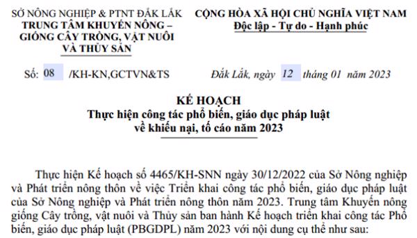 KẾ HOẠCH:  Thực hiện công tác phổ biến, giáo dục pháp luật  về khiếu nại, tố cáo năm 2023