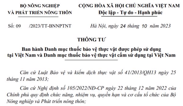 Thông tư: Ban hành Danh mục thuốc bảo vệ thực vật được phép sử dụng tại Việt Nam và Danh mục thuốc bảo vệ thực vật cấm sử dụng tại Việt Nam