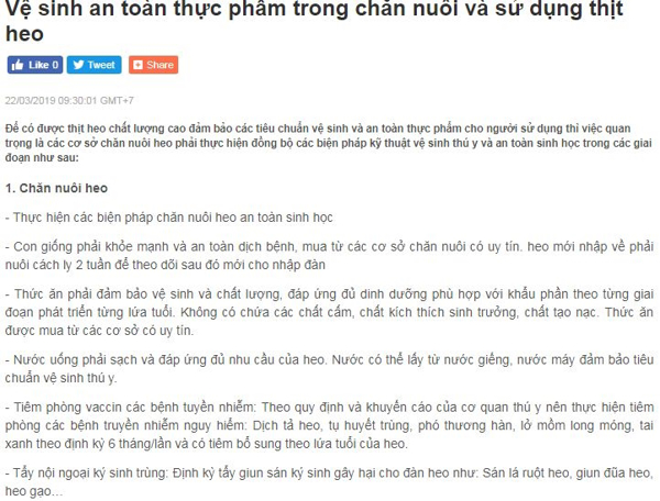 Vệ sinh an toàn thực phẩm trong chăn nuôi và sử dụng thịt heo