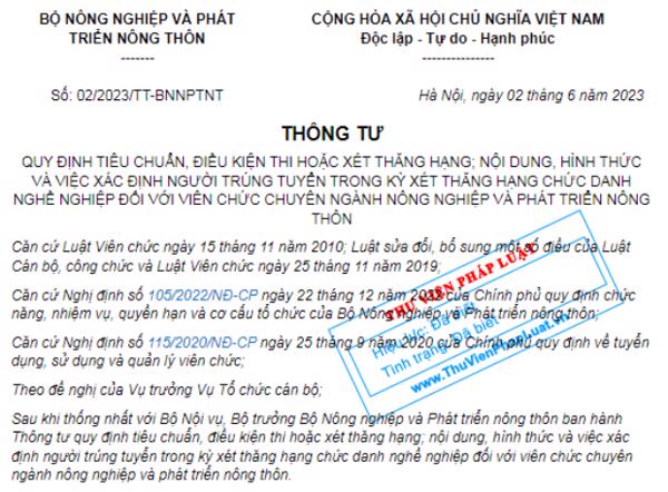 Thông tư 02/2023TT-BNNPTNT quy định điều kiện thi thăng hạng