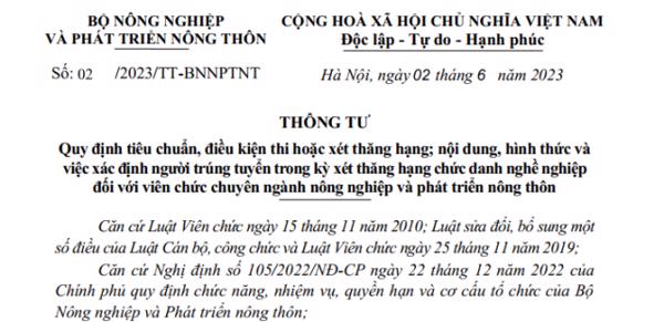 THÔNG TƯ  Số:02 /2023/TT-BNNPTNT