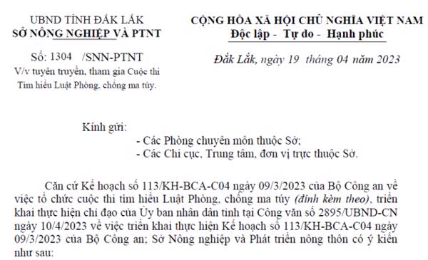 CÔNG VĂN: Tuyên truyền, tham gia Cuộc thi Tìm hiểu Luật Phòng, chống ma túy.