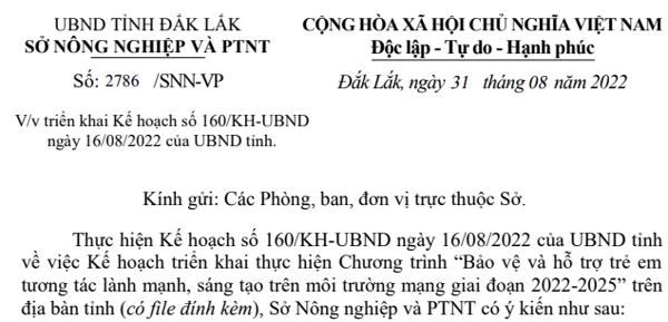 Triển khai Kế hoạch số 160/KH-UBND ngày 16/08/2022 của UBND tỉnh.