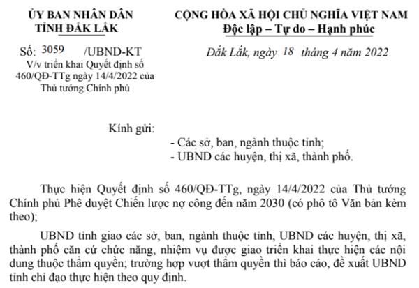 Công văn: Về về triển khai Quyết định số 460/QĐ-TTg ngày 14/4/2022 của Thủ tướng Chính phủ