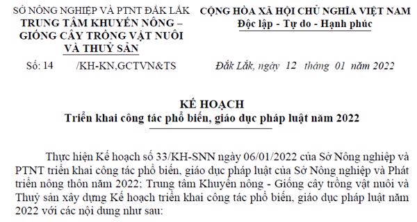 KẾ HOẠCH Triển khai công tác phổ biến, giáo dục pháp luật năm 2022