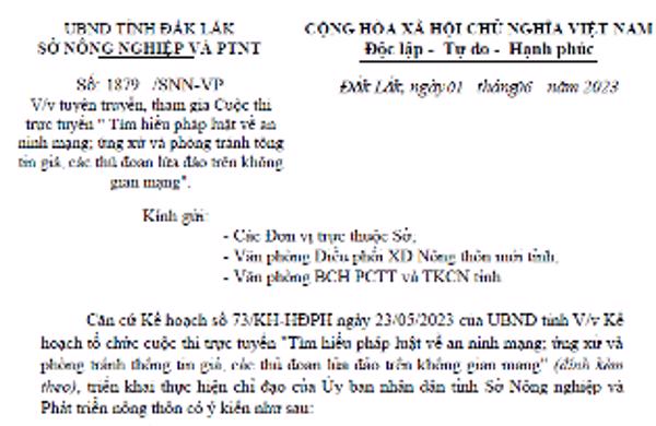 Công văn:  Tuyên truyền, tham gia Cuộc thi trực tuyến 