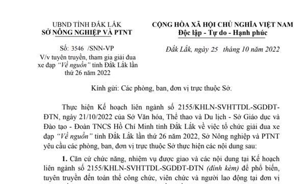 Tuyên truyền, tham gia giải đua xe đạp "Về nguồn" tỉnh Đắk Lắk lần thứ 26 năm 2022