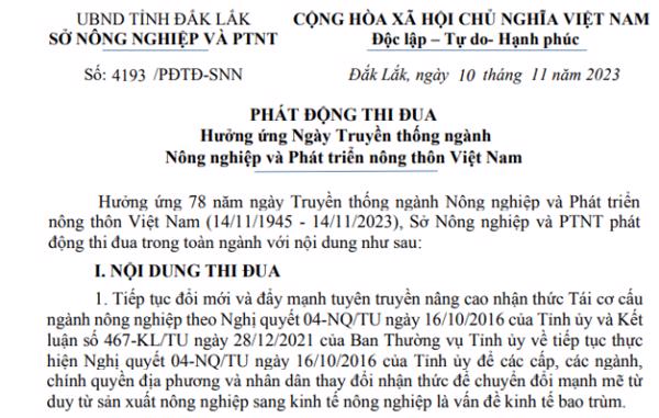 PHÁT ĐỘNG THI ĐUA : Hưởng ứng Ngày Truyền thống ngành Nông nghiệp và Phát triển nông thôn Việt Nam