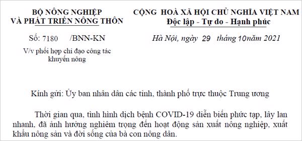 Công văn: Về việc phối hợp chỉ đạo công tác khuyến nông