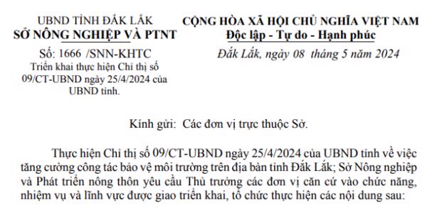 CÔNG VĂN: Triển khai thực hiện Chỉ thị số 09/CT-UBND ngày 25/4/2024 của UBND tỉnh.