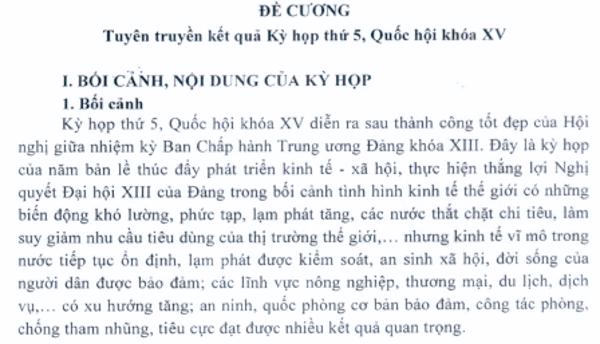 Đề cương: Tuyên truyền Kỳ họp thứ 5 Quốc hội khoá XV