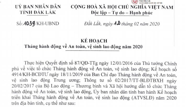 Tháng hành động về An toàn, vệ sinh lao động năm 2020