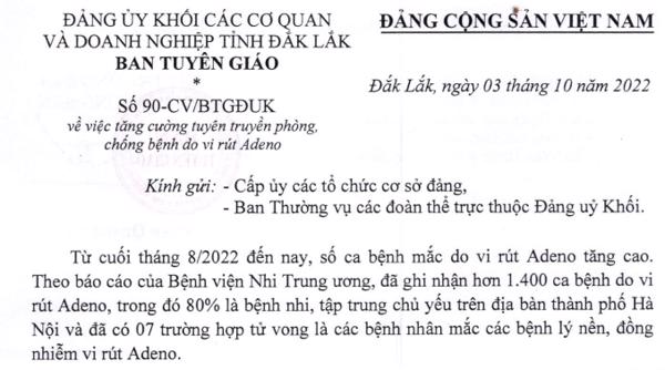 Tăng cường tuyên truyền phòng, chống dịch bệnh do vi rút Adeno