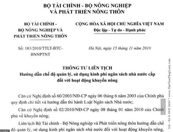 Hướng dẫn chế độ quản lý, sử dụng kinh phí ngân sách nhà nước cấp đối với hoạt động khuyến nông