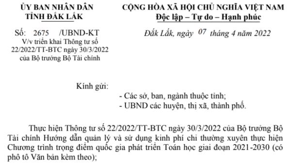 Công văn: Về việc triển khai Thông tư số 22/2022/TT-BTC ngày 30/3/2022 của Bộ trưởng Bộ Tài chính