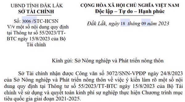 Công văn: Số:3006/STC-HCSN V/v một số nội dung quy định tại Thông tư số 55/2023/TT- BTC ngày 15/8/2023 của Bộ Tài chính