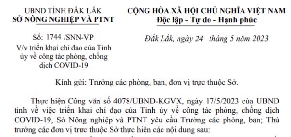 Công văn: Về việc triển khai chỉ đạo của Tỉnh ủy về công tác phòng, chống dịch COVID-19