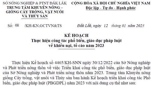 KẾ HOẠCH: Thực hiện công tác phổ biến, giáo dục pháp luật về khiếu nại, tố cáo năm 2023 