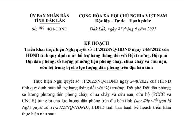 Kế hoạch số 188/KH-UBND ngày 27/9/2022 của UBND tỉnh Đắk Lắk