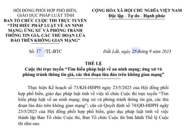 Cuộc thi trực tuyến “Tìm hiểu pháp luật về an ninh mạng, ứng xử và phòng tránh thông tin giả, các thủ đoạn lừa đảo trên không gian mạng”