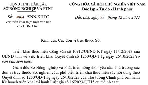 Công văn: Về việc triển khai thực hiện văn bản của UBND tỉnh