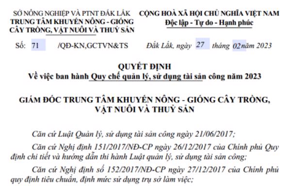 QUYẾT ĐỊNH:  Về việc ban hành Quy chế quản lý, sử dụng tài sản công năm 2023