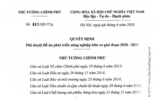 Quyết định phê duyệt Đề án phát triển nông nghiệp hữu cơ giai đoạn 2020 - 2030