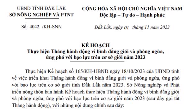 KẾ HOẠCH: Thực hiện Tháng hành động vì bình đẳng giới và phòng ngừa, ứng phó với bạo lực trên cơ sở giới năm 2023