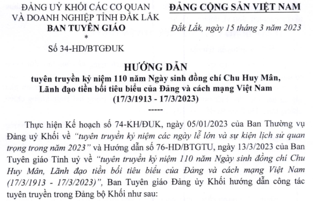 Tuyên truyền kỷ niệm 110 năm Ngày sinh đồng chí Chu Huy Mân, lãnh đạo tiền bối tiêu biểu của Đảng và cách mạng Việt Nam (17/3/1913-17/3/2023)