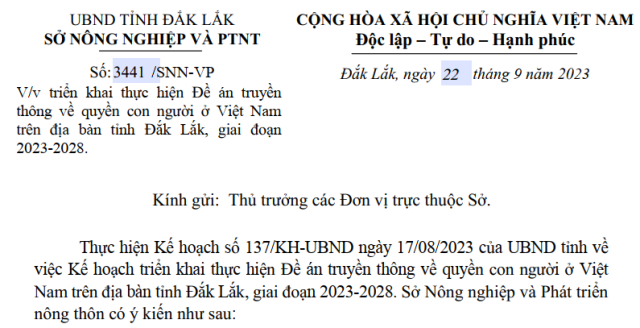 KẾ HOẠCH: triển khai thực hiện Đề án truyền thông về quyền con người ở Việt Nam trên địa bàn tỉnh Đắk Lắk, giai đoạn 2023-2028.