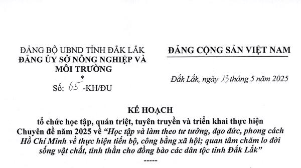 Kế hoạch tổ chức học tập, quán triệt, tuyên truyền và triển khai thực hiện Chuyên đề Học tập và làm theo tư tưởng, đạo đức, phong cách Hồ Chí Minh năm 2025