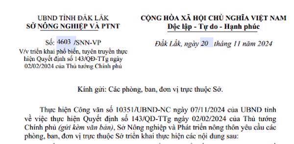 Công Văn:  Về việc triển khai phổ biến, tuyên truyền thực hiện Quyết định số 143/QĐ-TTg ngày 02/02/2024 của Thủ tướng Chính phủ (313)