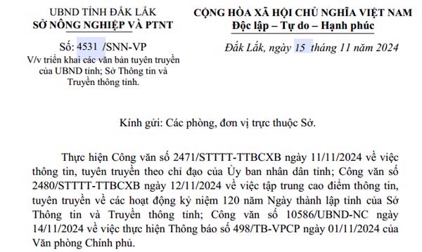 Công Văn: Về việc triển khai các văn bản tuyên truyền của UBND tỉnh; Sở Thông tin và Truyền thông tỉnh.(310)