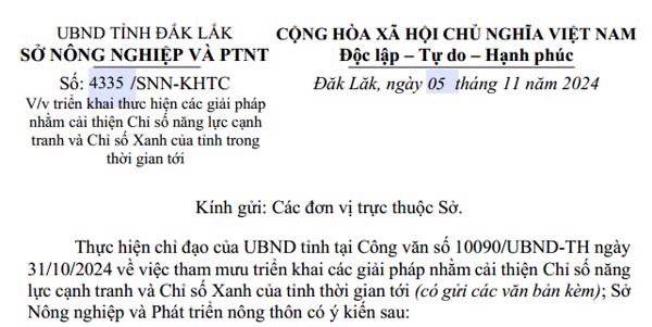 Công văn: Về việc triển khai thưc hiện các giải pháp nhằm cải thiện Chỉ số năng lực cạnh tranh và Chỉ số Xanh của tỉnh trong thời gian tới (294)