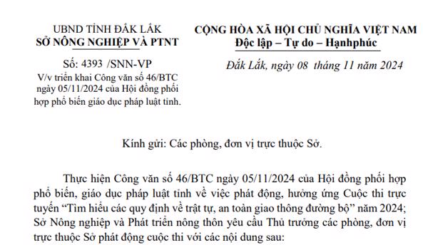 Công Văn: Về việc triển khai Công văn số 46/BTC ngày 05/11/2024 của Hội đồng phối hợp phổ biến giáo dục pháp luật tỉnh. (297)