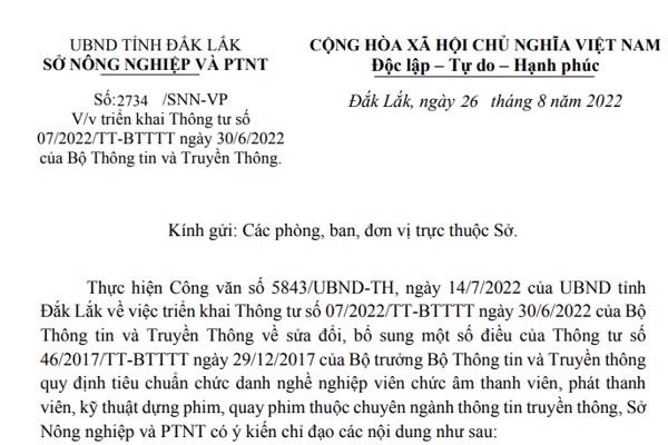 Triển khai Thông tư số 07/2022/TT-BTTTT ngày 30/6/2022 của Bộ Thông tin và Truyền Thông.